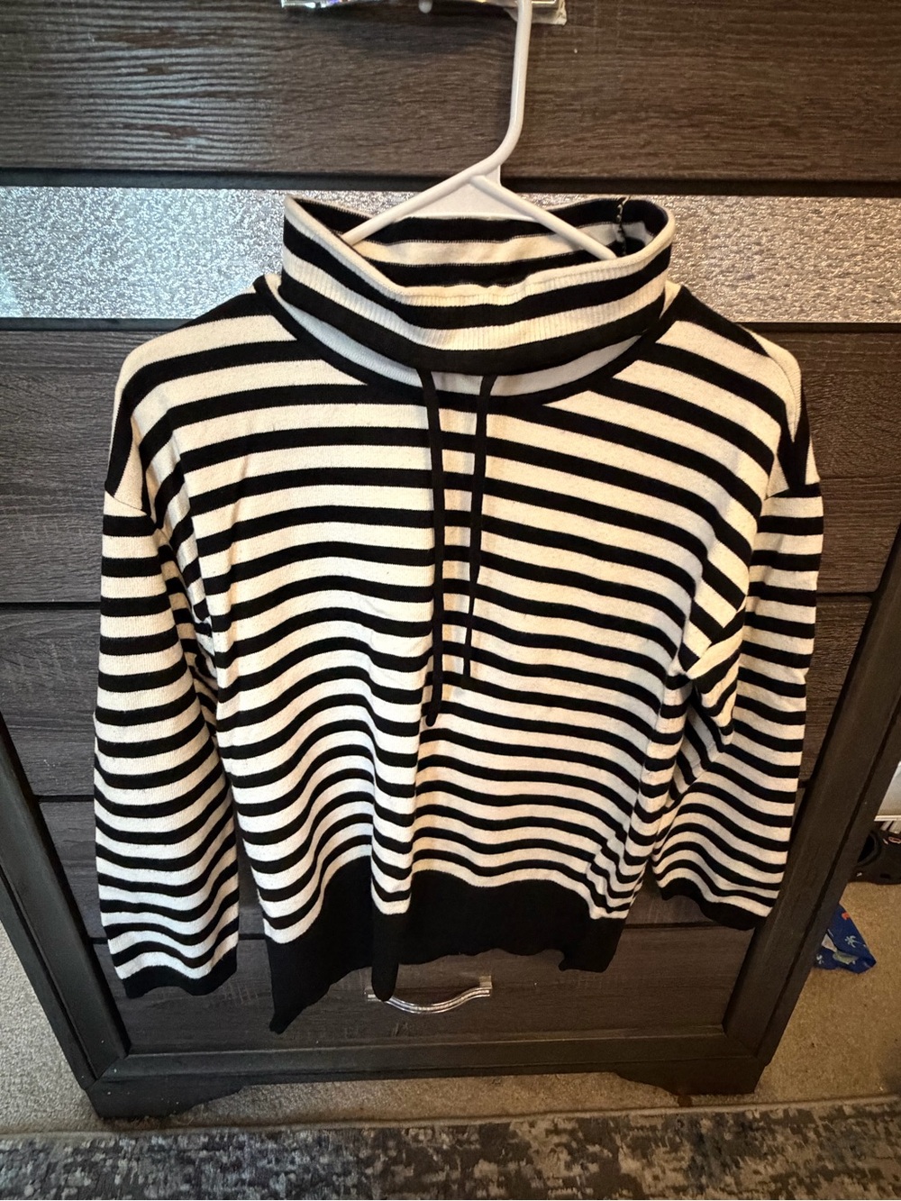Design History Black & White Striped Cowl Neck Sweater